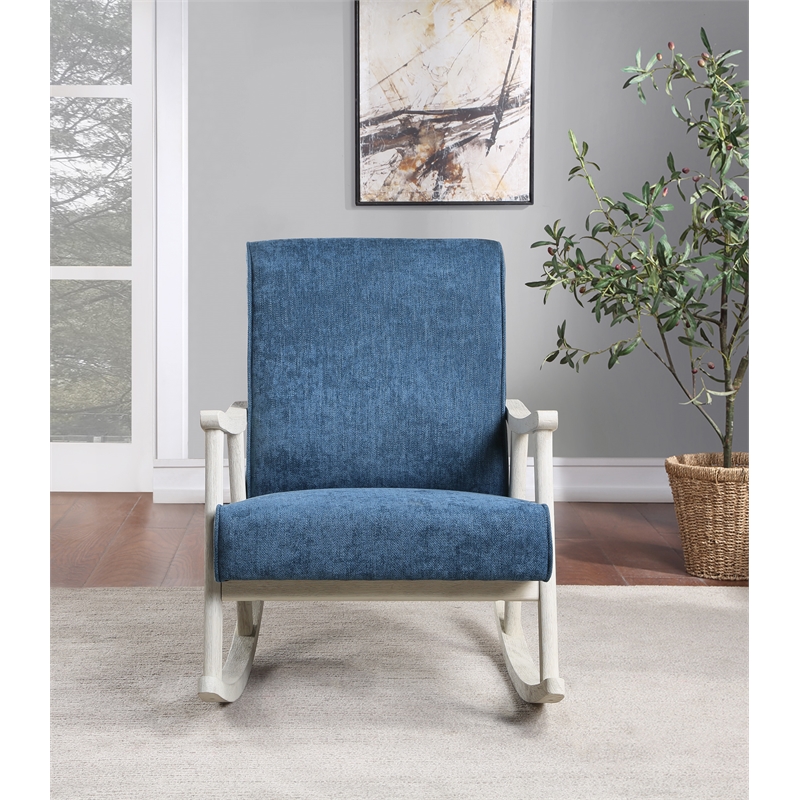Scranton & Co Mid-Century Rocker in Navy Fabric with Antique White Frame