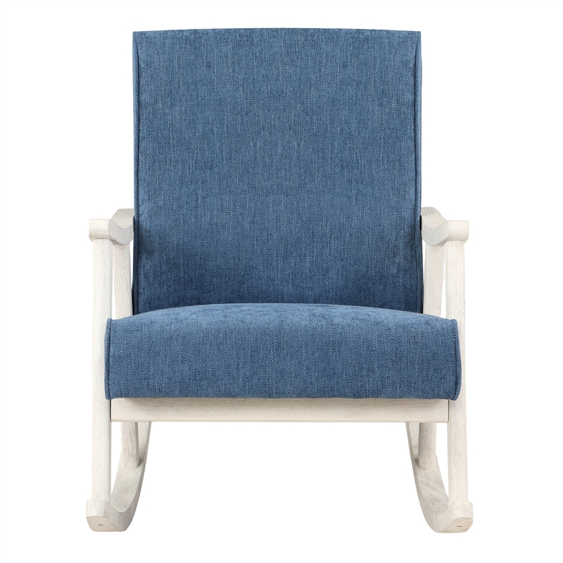 Scranton & Co Mid-Century Rocker in Navy Fabric with Antique White Frame