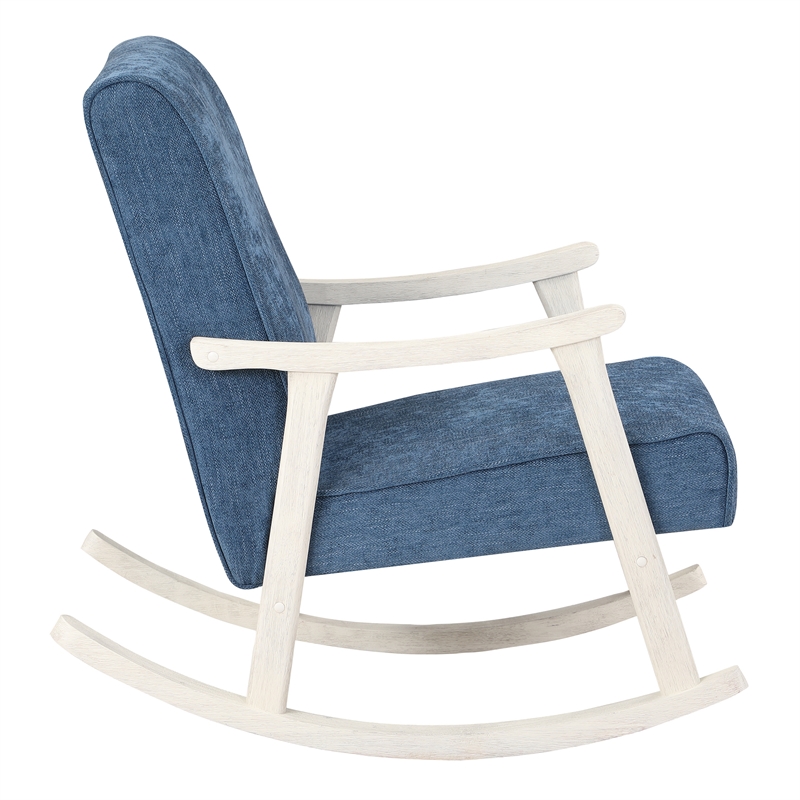 Scranton & Co Mid-Century Rocker in Navy Fabric with Antique White Frame