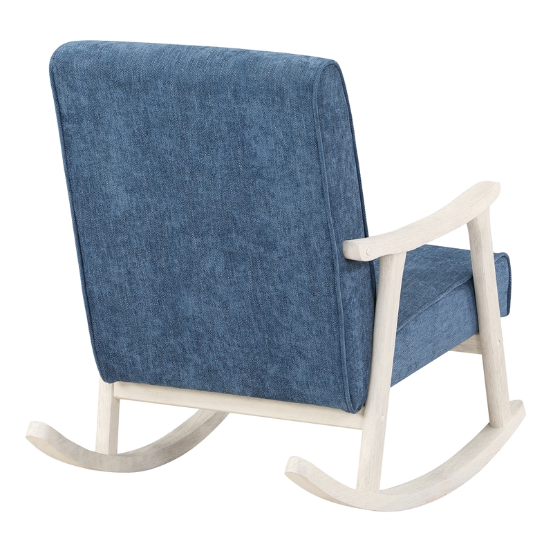 Scranton & Co Mid-Century Rocker in Navy Fabric with Antique White Frame