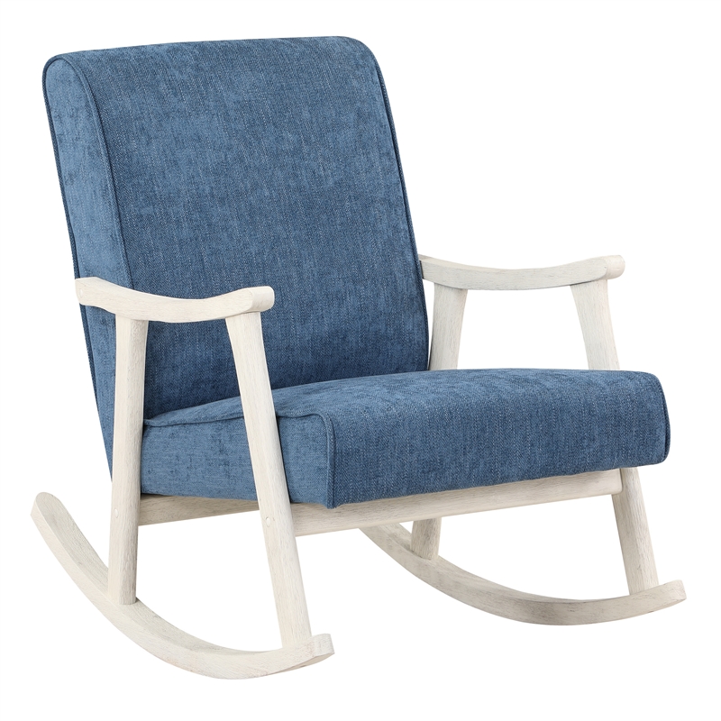 Scranton & Co Mid-Century Rocker in Navy Fabric with Antique White Frame