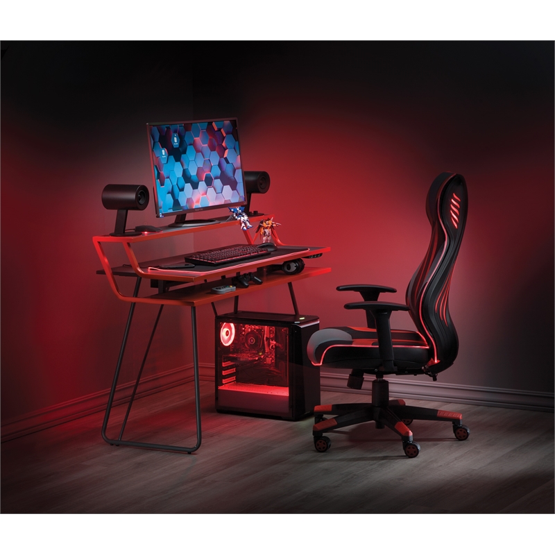 Scranton & Co Red Gaming Desk with Metal Legs and RGB LED Lighting