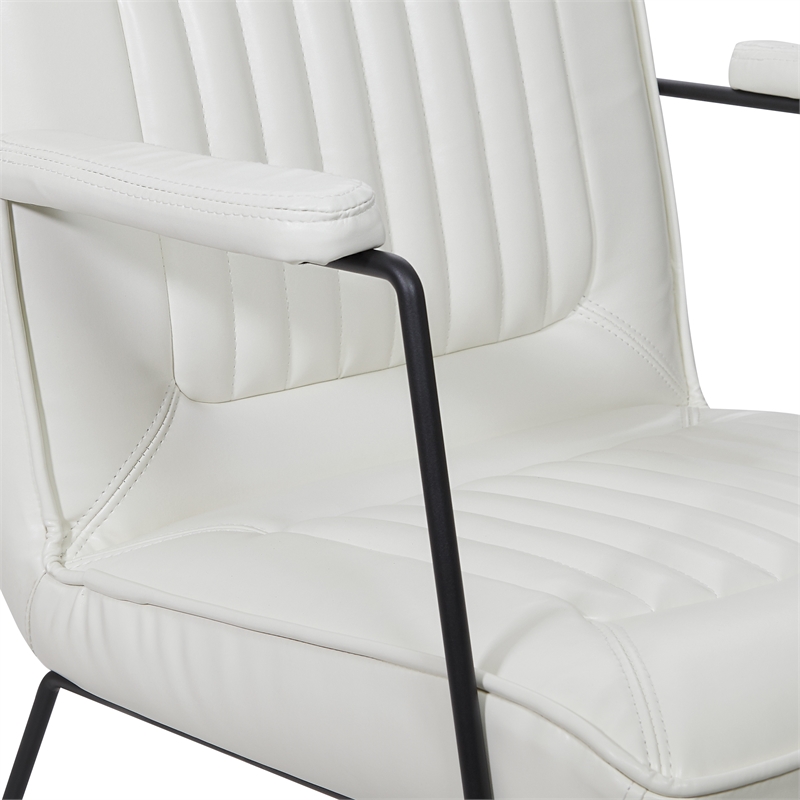 Scranton & Co White Faux Leather Accent Chair with Black Sled Base