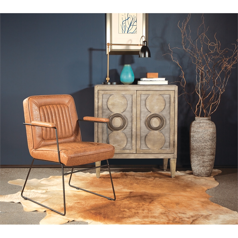 Scranton & Co Sand Brown Faux Leather Accent Chair with Black Sled Base