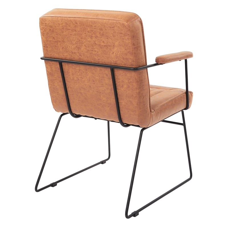 Scranton & Co Sand Brown Faux Leather Accent Chair with Black Sled Base