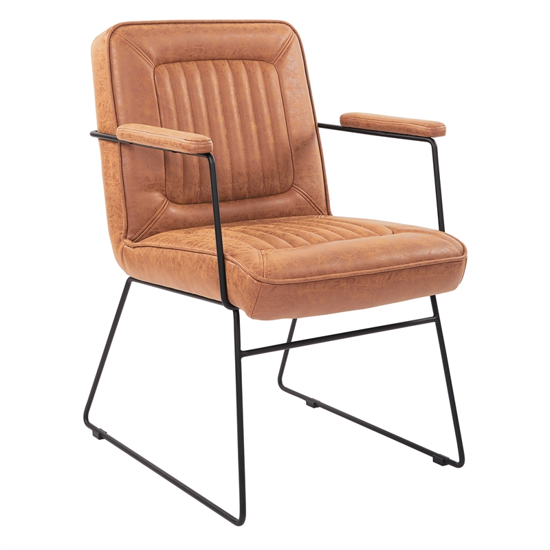 Scranton & Co Sand Brown Faux Leather Accent Chair with Black Sled Base
