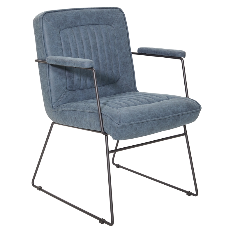 Scranton & Co Navy Faux Leather Accent Chair with Black Sled Base