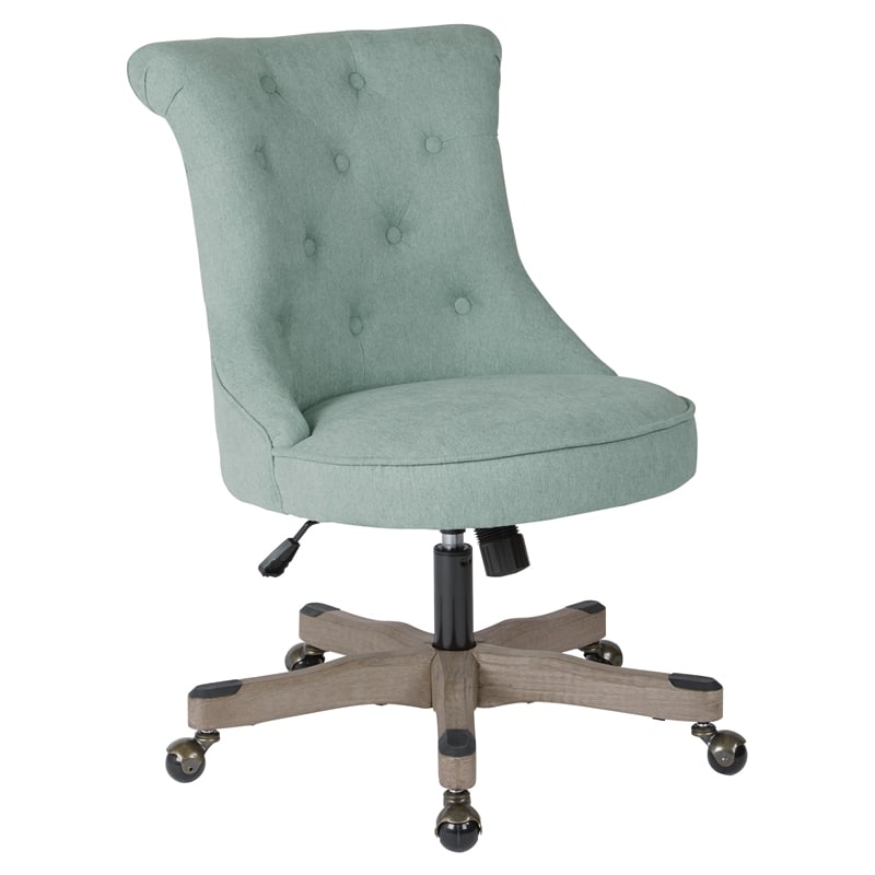 Scranton & Co Tufted Office Chair in Mint Blue Fabric with Gray Wood Base