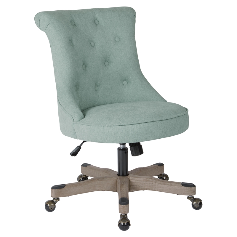 Scranton & Co Tufted Office Chair in Mint Blue Fabric with Gray Wood Base