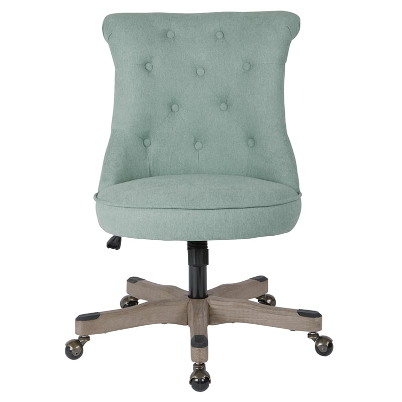 Scranton & Co Tufted Office Chair in Mint Blue Fabric with Gray Wood Base