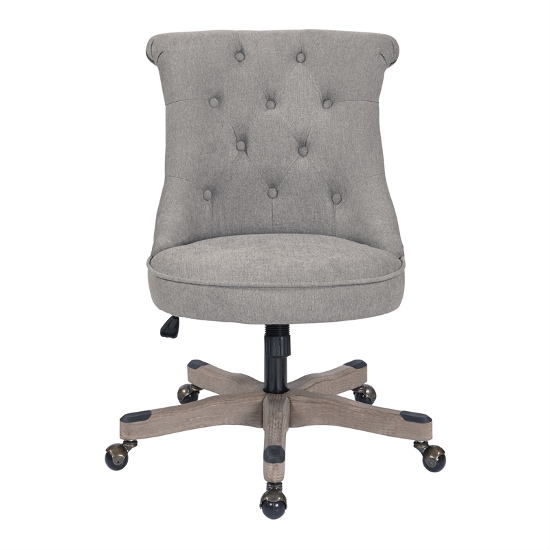 Scranton & Co Tufted Office Chair in Fog Gray Fabric with Wood Base