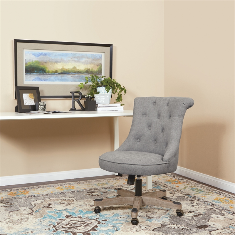 Scranton & Co Tufted Office Chair in Fog Gray Fabric with Wood Base