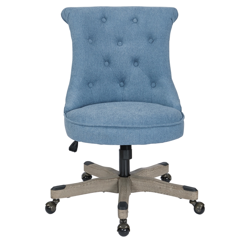 Scranton & Co Tufted Office Chair in Sky Blue Fabric with Wood Base