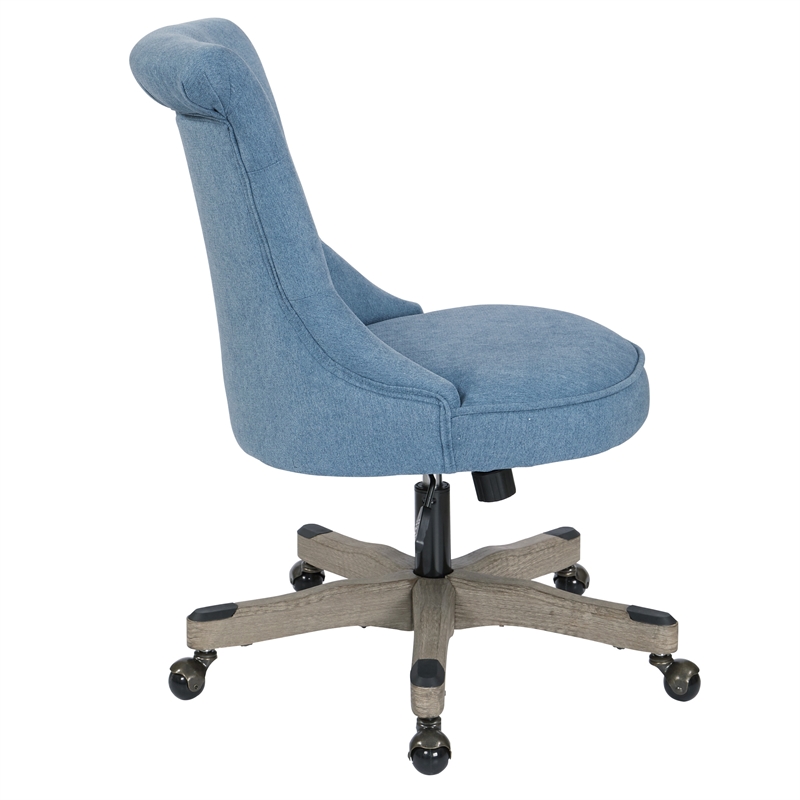 Scranton & Co Tufted Office Chair in Sky Blue Fabric with Wood Base