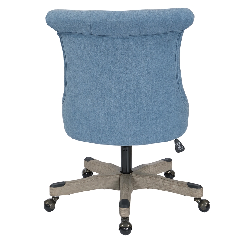 Scranton & Co Tufted Office Chair in Sky Blue Fabric with Wood Base
