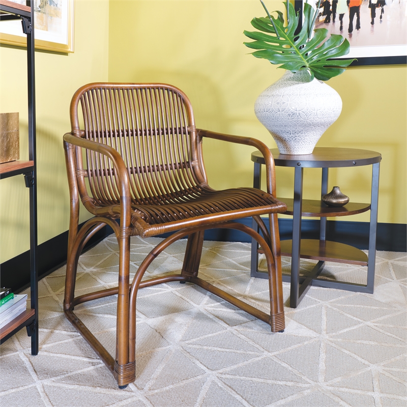 Scranton & Co Rattan Accent Chair in Brown with Sled Base Fully Assembled