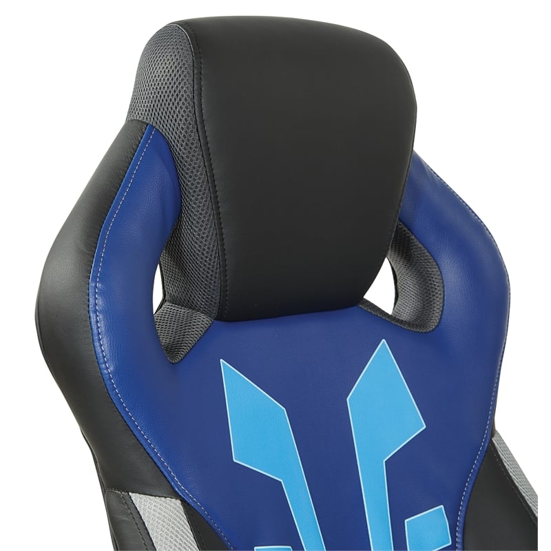 Scranton & Co Gaming Chair in Blue Faux Leather with Lumbar Support