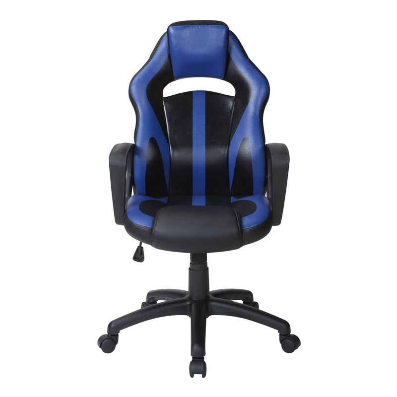 Scranton & Co Gaming Chair in Black Faux Leather with Blue Accents