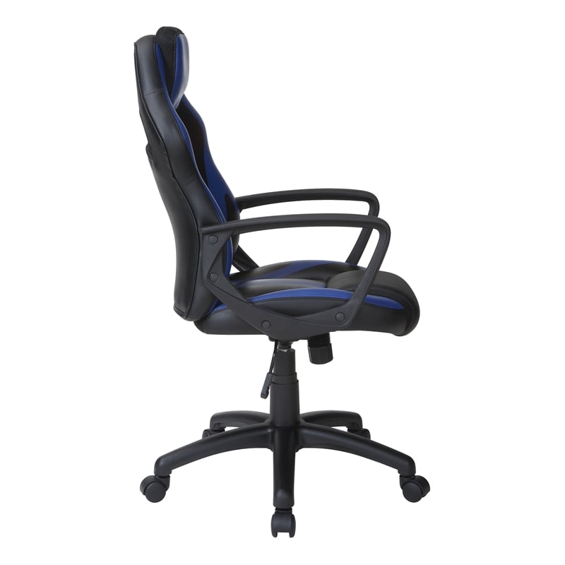 Scranton & Co Gaming Chair in Black Faux Leather with Blue Accents