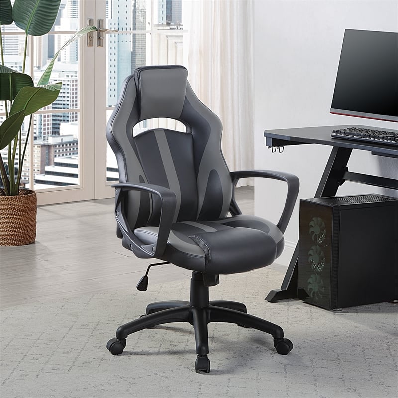 Scranton & Co Gaming Chair in Black Faux Leather with Gray Accents