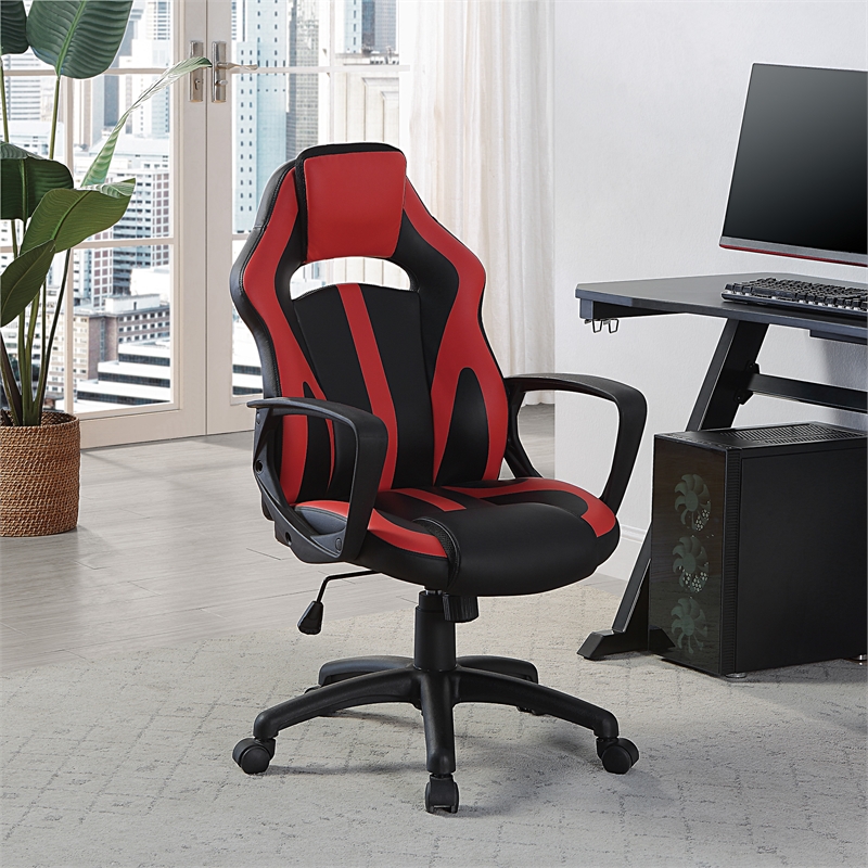 Scranton & Co Gaming Chair in Black Faux Leather with Red Accents
