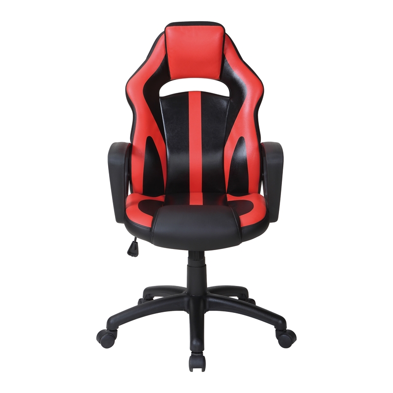 Scranton & Co Gaming Chair in Black Faux Leather with Red Accents