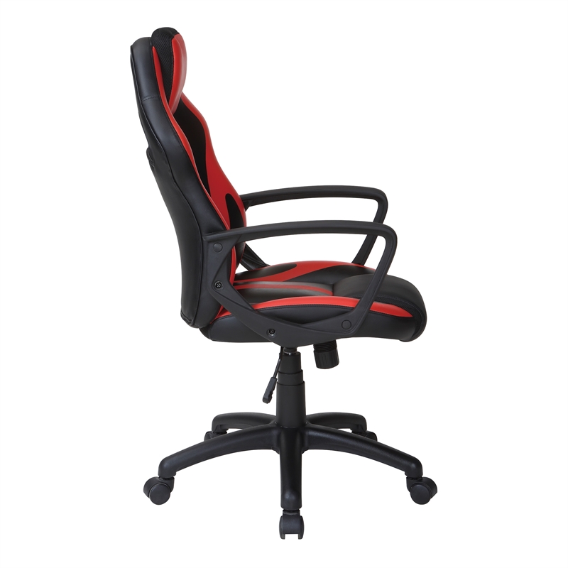 Scranton & Co Gaming Chair in Black Faux Leather with Red Accents