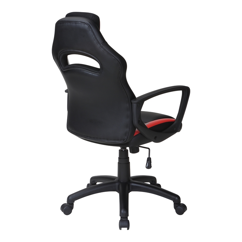 Scranton & Co Gaming Chair in Black Faux Leather with Red Accents