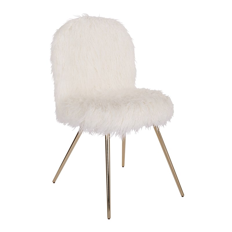 Scranton & Co White Faux Fur Accent Chair with Gold Metal Legs