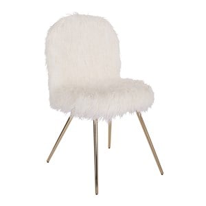 Scranton & Co White Faux Fur Accent Chair with Gold Metal Legs