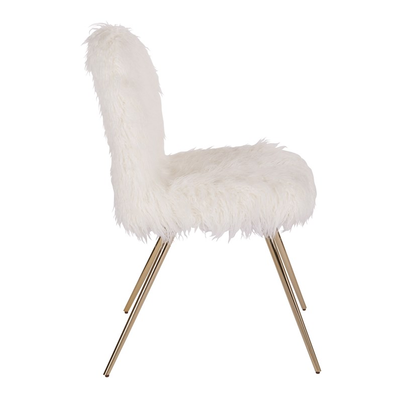 Scranton & Co White Faux Fur Accent Chair with Gold Metal Legs
