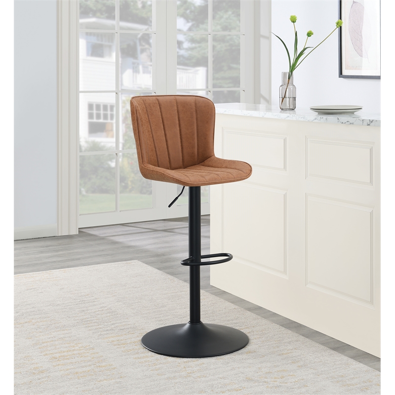 Scranton & Co Adjustable Swivel Stool 2-Pack in Sand Brown Faux Leather