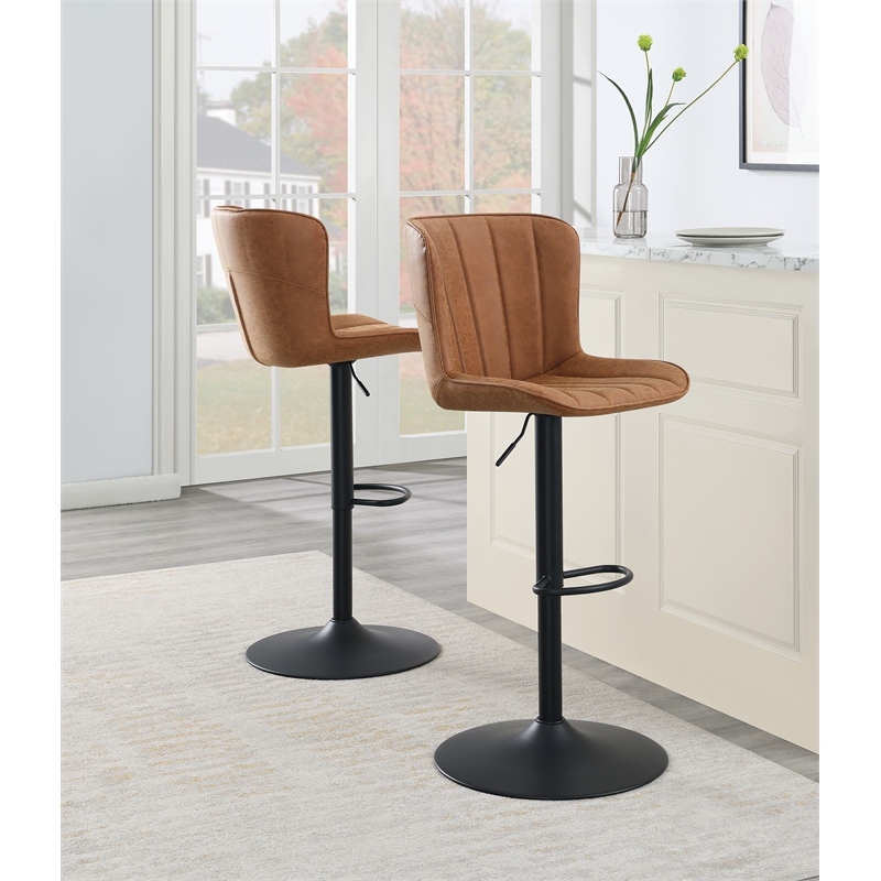 Scranton & Co Adjustable Swivel Stool 2-Pack in Sand Brown Faux Leather