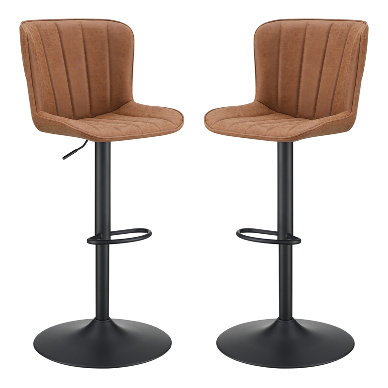 Scranton & Co Adjustable Swivel Stool 2-Pack in Sand Brown Faux Leather