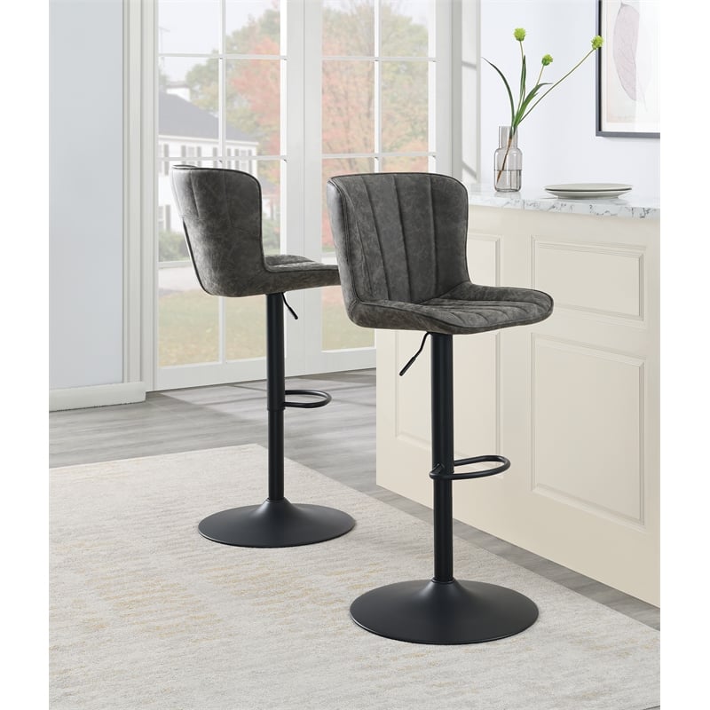 Scranton & Co Adjustable Swivel Stool 2-Pack in Charcoal Faux Leather