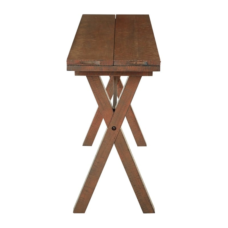 Scranton & Co Farmhouse Flip Top Table in Distressed Brown Solid Wood
