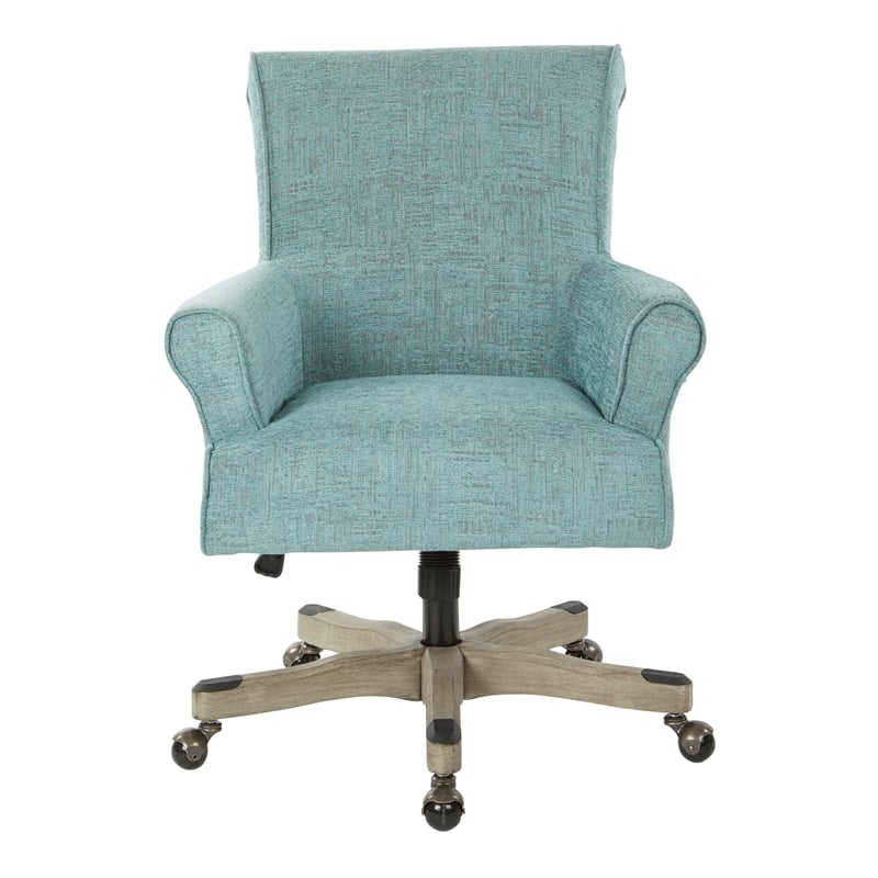 Scranton & Co Scroll Back Office Chair in Turquoise Fabric Grey Wood Base