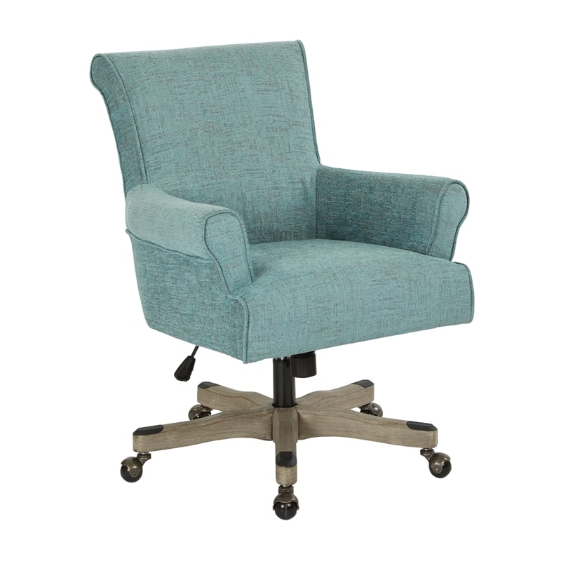 Scranton & Co Scroll Back Office Chair in Turquoise Fabric Grey Wood Base