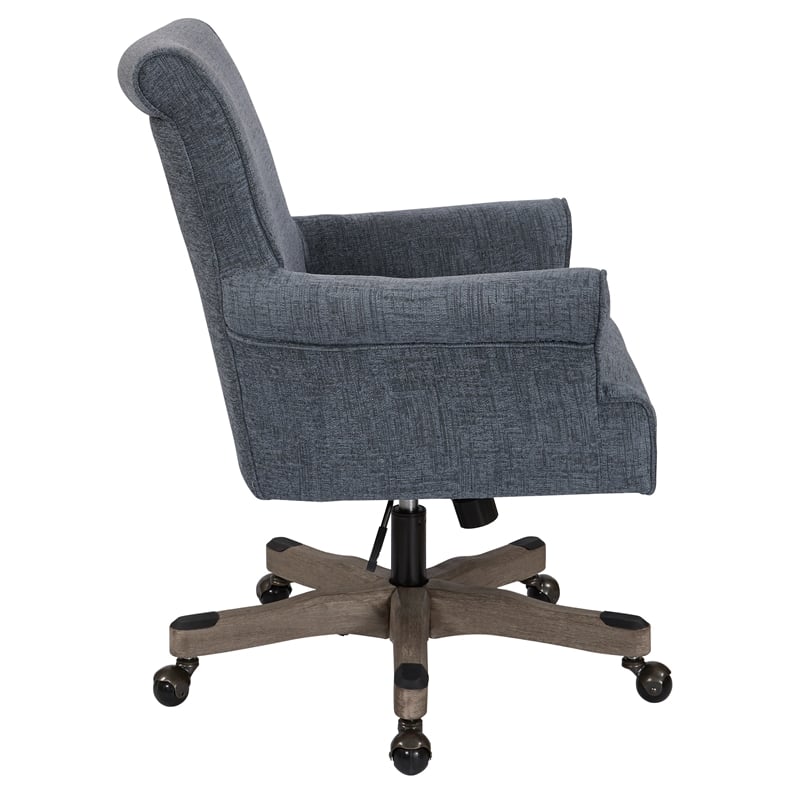 Scranton & Co Scroll Back Office Chair in Navy Fabric with Grey Wood Base