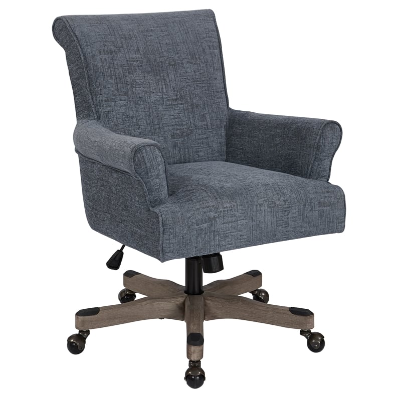 Scranton & Co Scroll Back Office Chair in Navy Fabric with Grey Wood Base