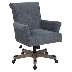 Scranton & Co Scroll Back Office Chair in Navy Fabric with Grey Wood Base