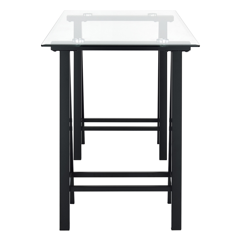 Scranton & Co Clear Glass Top Writing Desk with Black Powder-Coated Steel Base