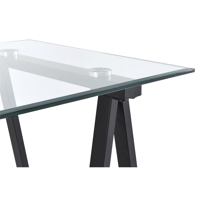 Scranton & Co Clear Glass Top Writing Desk with Black Powder-Coated Steel Base
