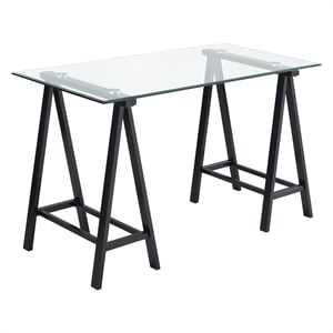 Scranton & Co Clear Glass Top Writing Desk with Black Powder-Coated Steel Base