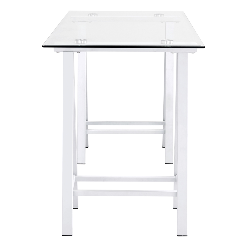Scranton & Co Clear Glass Top Writing Desk with White Powder-Coated Steel Base