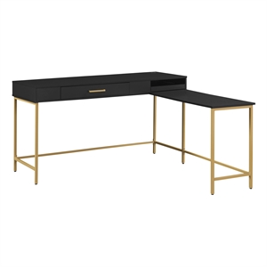 Scranton & Co 54&quot Black L-Shaped Desk with Charger Drawer and Gold Metal Legs