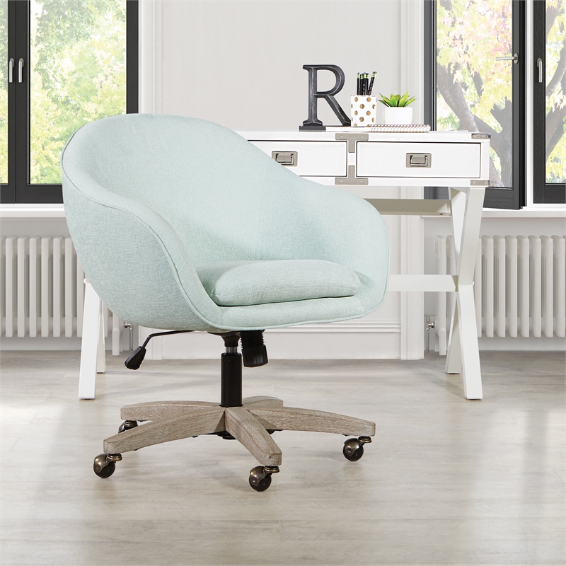 Scranton & Co Mint Blue Fabric Office Chair with Gray Brushed Wood Base