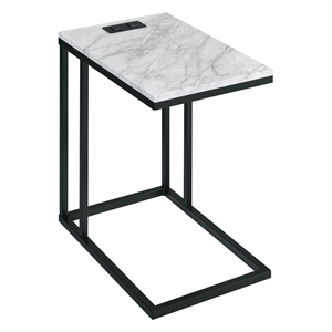 Scranton & Co C-Table with White Marble Top Black Base and Built-In Power Port