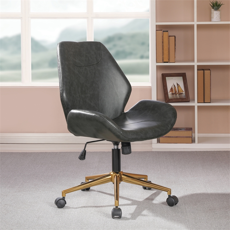 Scranton & Co Office Chair in Black Faux Leather with Gold Base & Lumbar Support