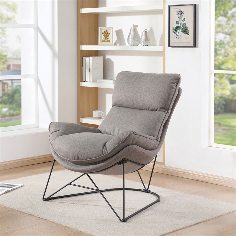 Scranton & Co Modern Lounge Chair in Gray Fabric with Black Steel Cradle Frame
